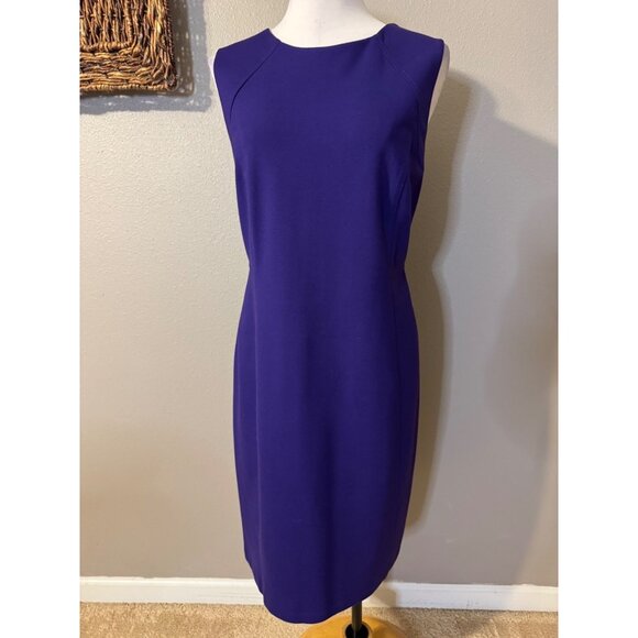 Talbots Sheath Dress 14 Purple Ponte Stretch Career Church Sleeveless - Picture 4 of 10